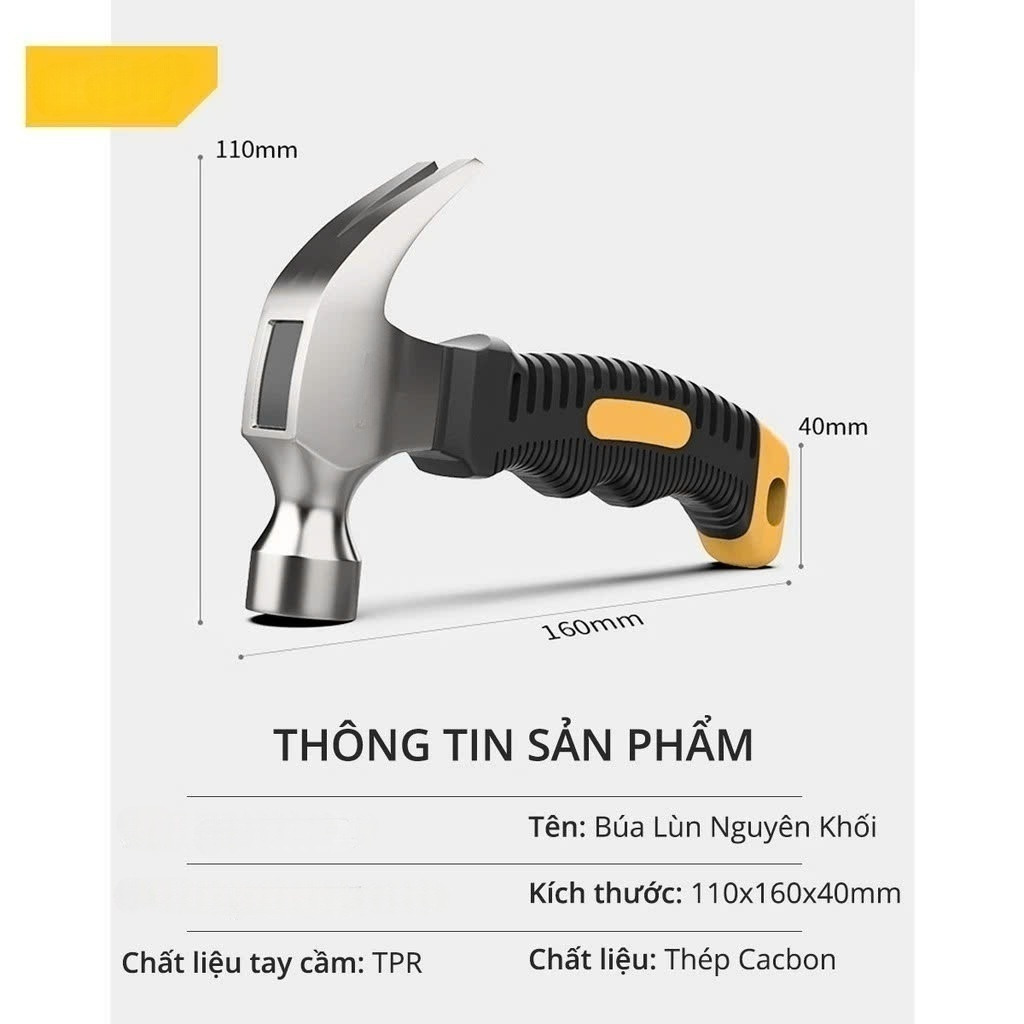 Búa Lùn Nguyên Khối - Đóng Đinh, Nhổ Đinh Dễ Dàng, Tiện Dụng - Nhỏ Gọn, Tay Cầm Bọc Cao Su - DL441008