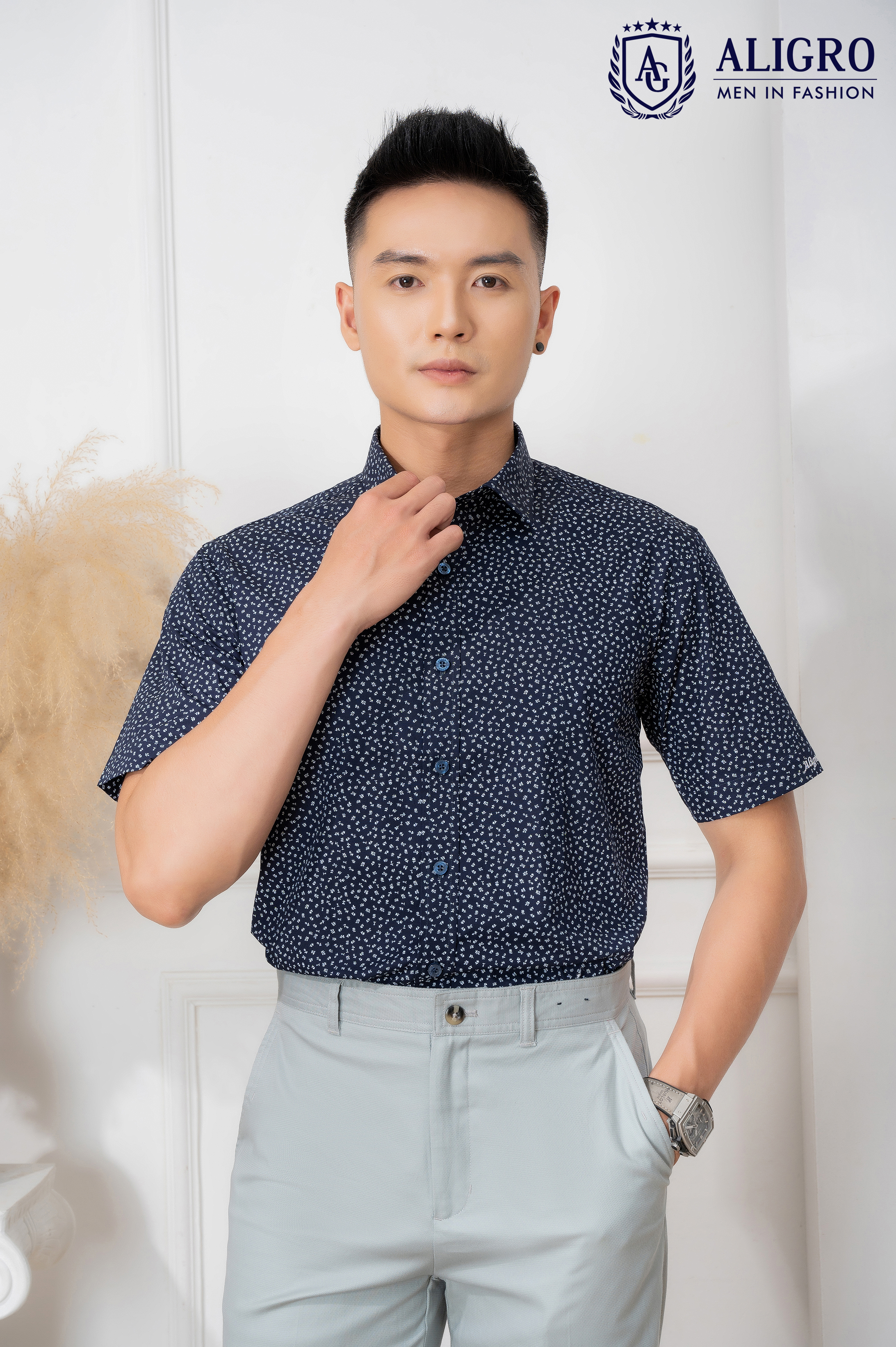 Áo sơ mi nam ngắn tay ALIGRO nhiều màu chất liệu cotton tự nhiên cao cấp, vạt bằng form custom trẻ trung ALGS-C66