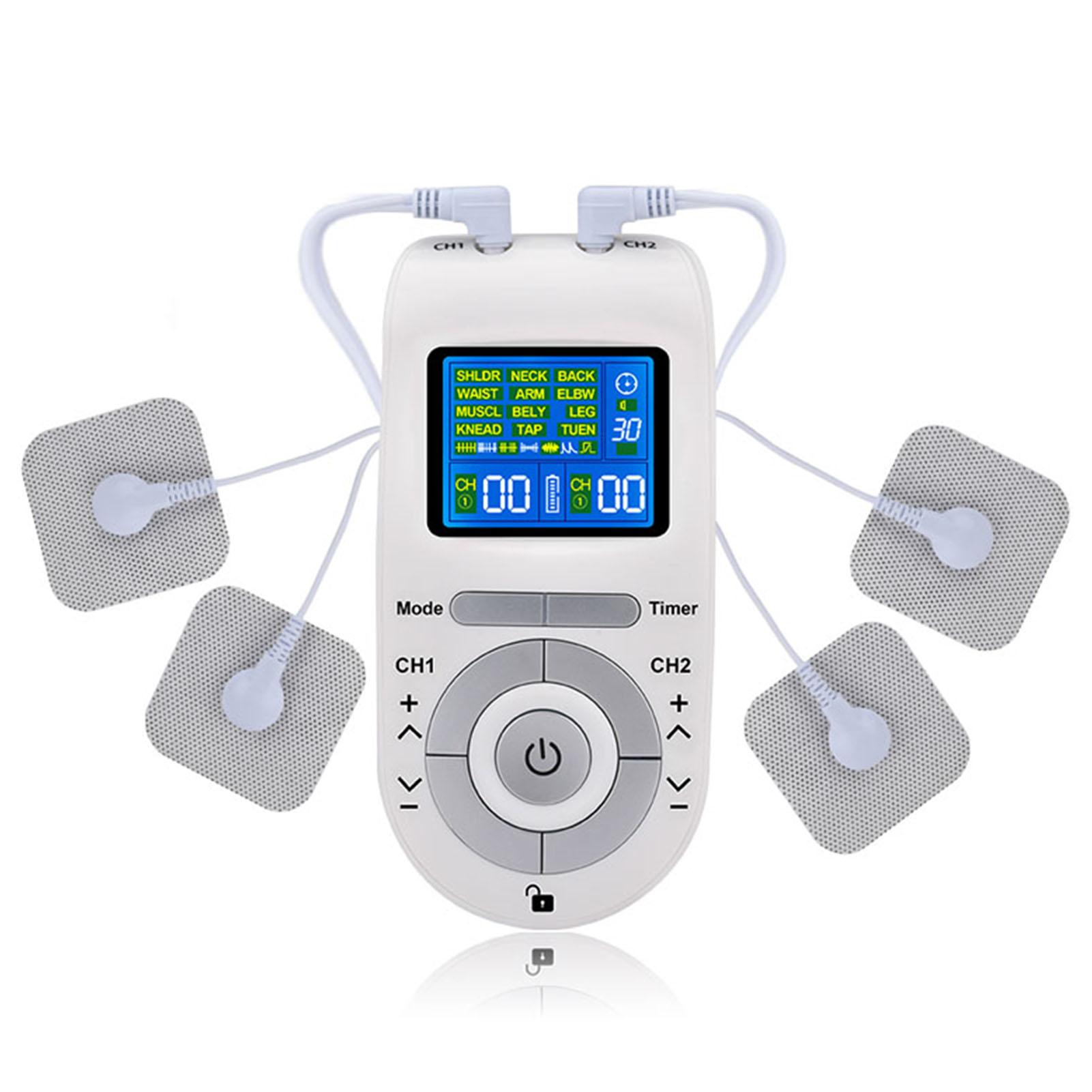 Dual-Channel TENS&EMS Device Pulse Massager Muscle Stimulator Unit 12 Massage Modes 40 Strength Levels Adjustable Timer