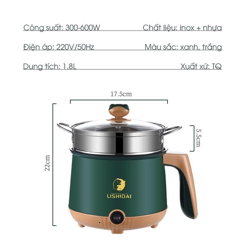 Nồi điện mini 2 tầng LISHIDAI cho 1-2 người ăn - Chiên, xào, luộc, nấu cơm tặng kèm khay hấp inox