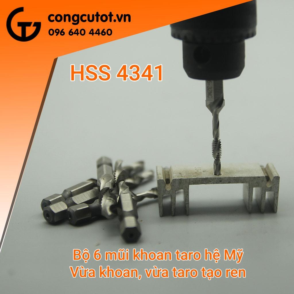 Bộ 6 mũi khoan taro ren hệ mỹ HSS 4341