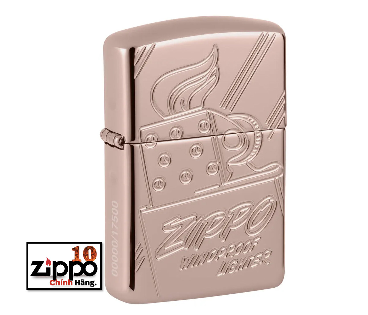 Bât lửa Zippo 48768 Script Logo Collectible Armor Rose Gold - Chính hãng 100%