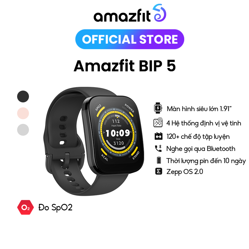 Đồng hồ thông minh Amazfit Bip 5 - Nghe gọi trực tiếp - Màn hình lớn 1.91'' - Virtual Pacer - Thời lượng pin lên đến 10 ngày - Hàng chính hãng