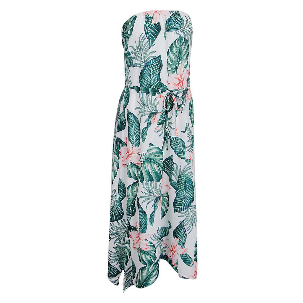 Women's Summer Strapless Floral Print Boho Tube Wrap Chest Beachwear Dress