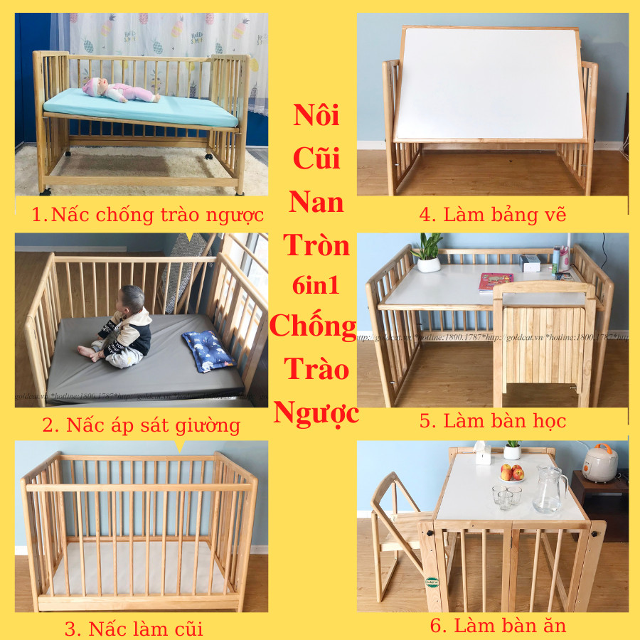 Nôi Cũi Đa Năng 5in1 C5M Goldcat 5 Chế Độ Chất Liệu Gỗ Sồi Mộc ( Cũi-Giường-Bàn học-Bàn học-Giá vẽ)