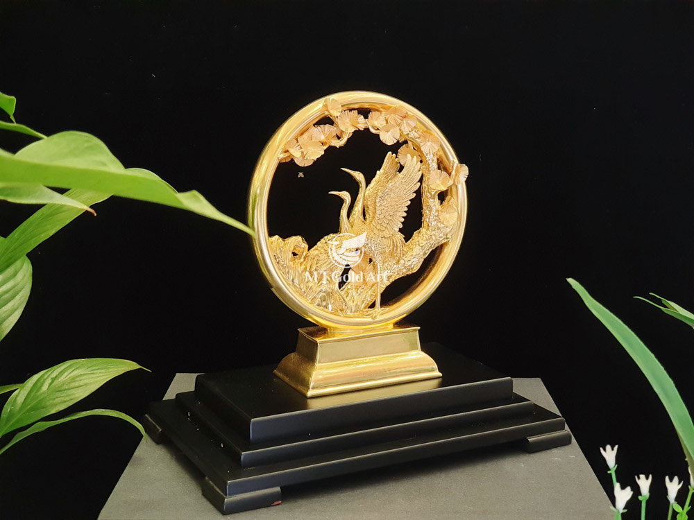 Tượng chim hạc dát vàng MT Gold Art- Hàng chính hãng, trang trí nhà cửa, quà tặng dành cho sếp, đối tác, khách hàng.