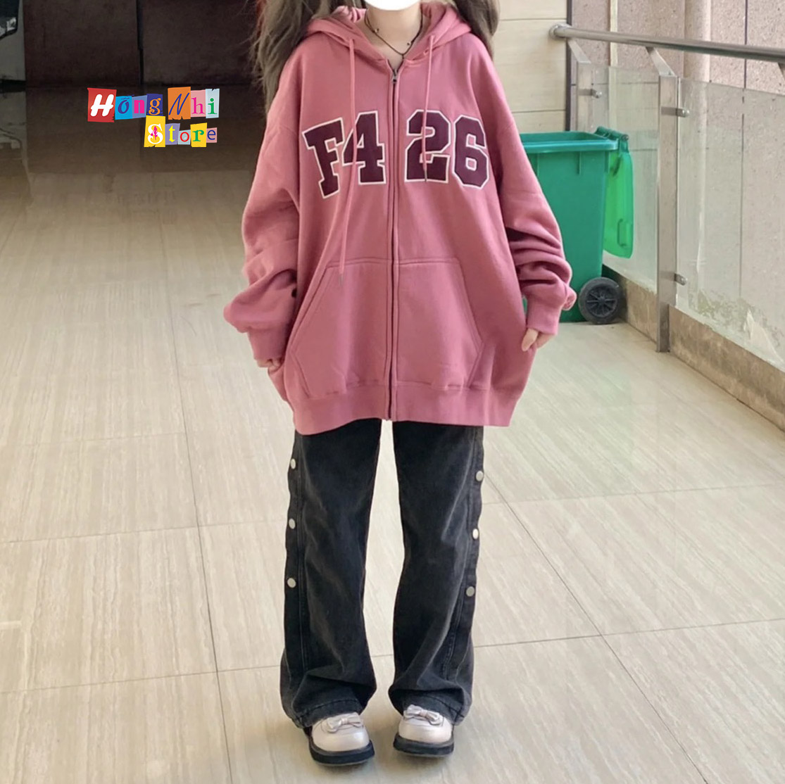 Áo Khoác Hoodie Zip Nỉ F426 Tay Phồng Dây Kéo Dáng Rộng Nam Nữ Oversize Ulzzang Unisex - MM