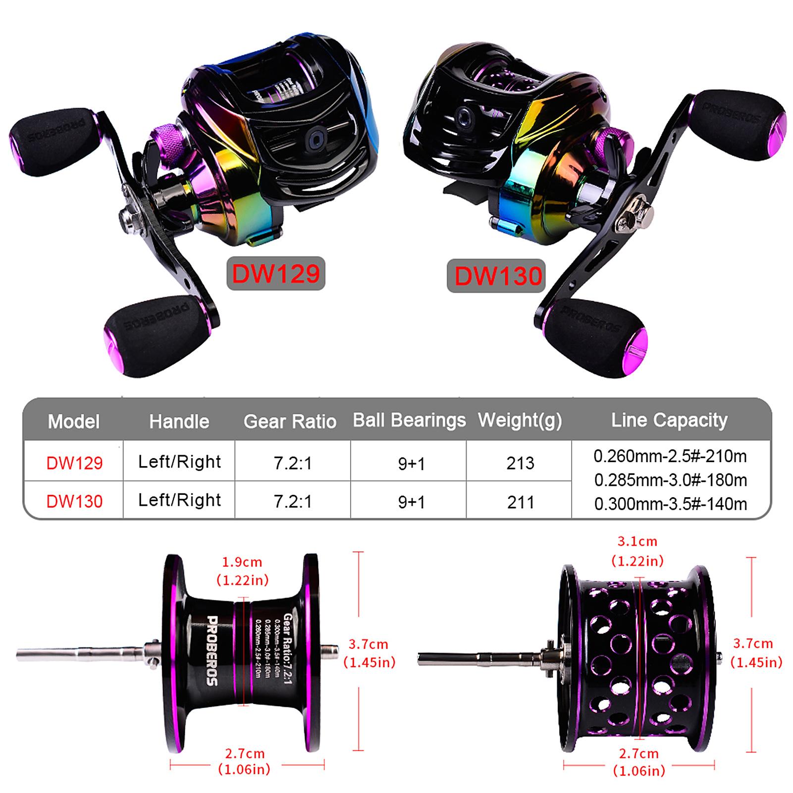 Trục xoay cần câu cá Proberos DW130 9+1 BB Vòng bi Baitcast Reel Tốc độ cao 7.2: 1