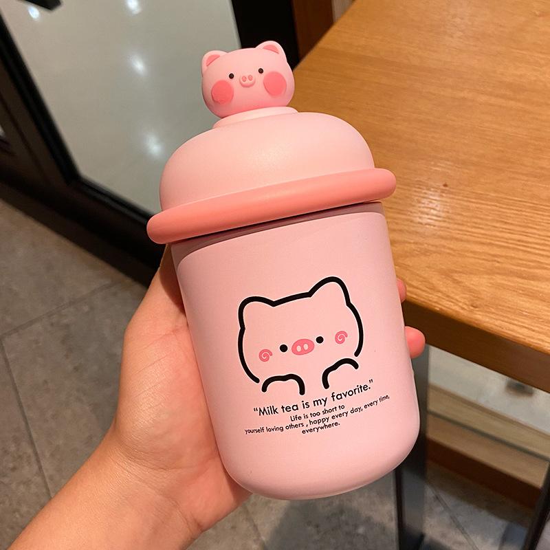 Kawaii Nước Pastel Gấu Giữ Nhiệt Bụng To Cốc Dễ Thương Cho Trẻ Em Bình Giữ Nhiệt Chân Không Thép Không Gỉ Bình Nước Giữ Nhiệt Màu Với dây Đeo