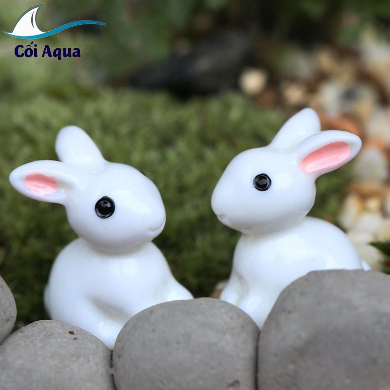 Tiểu cảnh Terrarium ️ Mô hình thỏ trắng tiểu cảnh trang trí sen đá, sân vườn, bể cá, bể terrarium