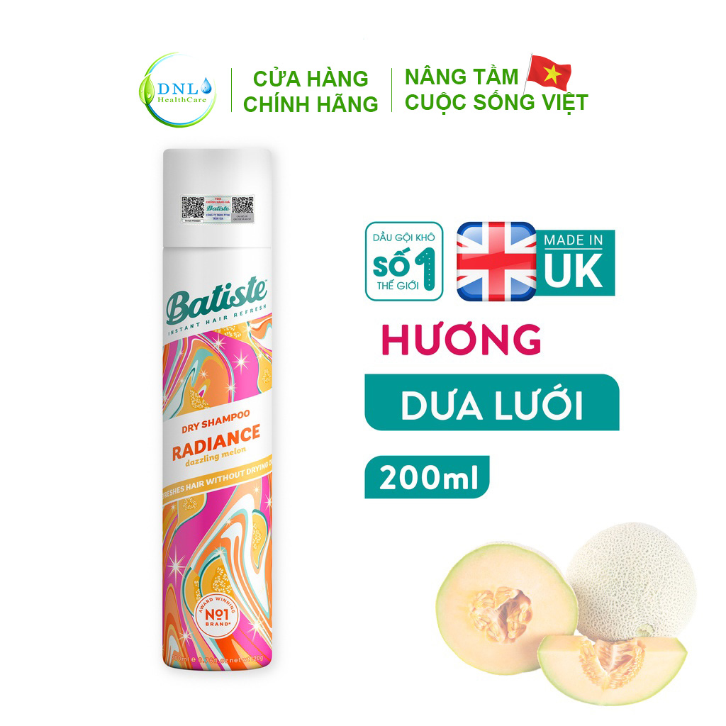 Dầu Gội Khô Hương Dưa Lưới Batiste Dry Shampoo RADIANCE Dazzling Melon 200ml