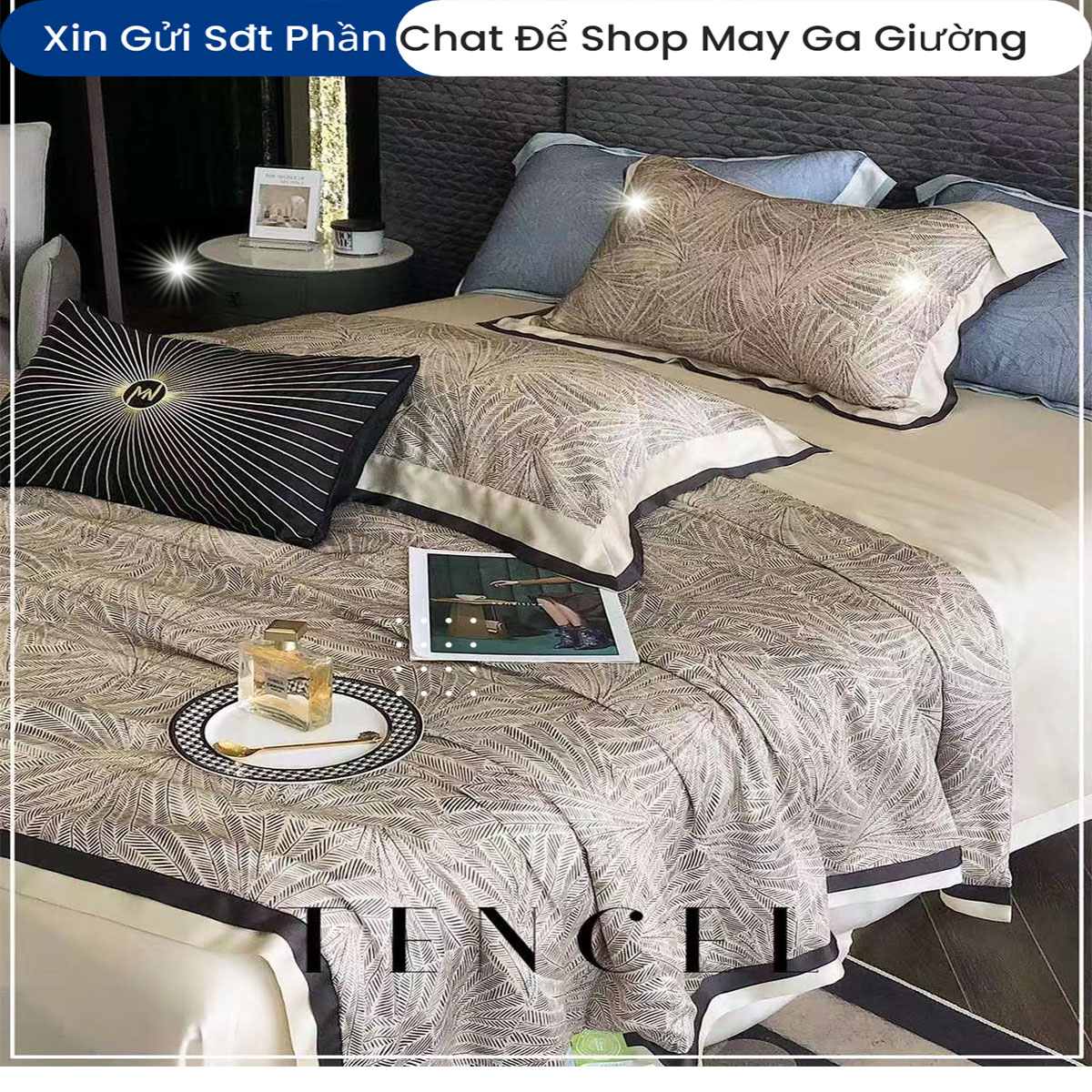 Bộ Chăn Ga Gối Đệm Lụa Tencel 100s Màu Trơn 5 Món Cao Cấp Chăn Chần Bông Lụa Mềm 08