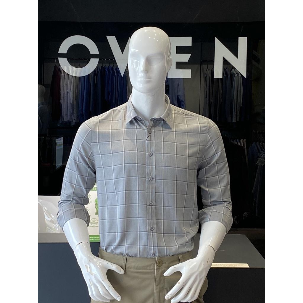 OWEN - Áo sơ mi dài tay Owen Slimfit vải sợi tre màu xám kẻ ô 61046