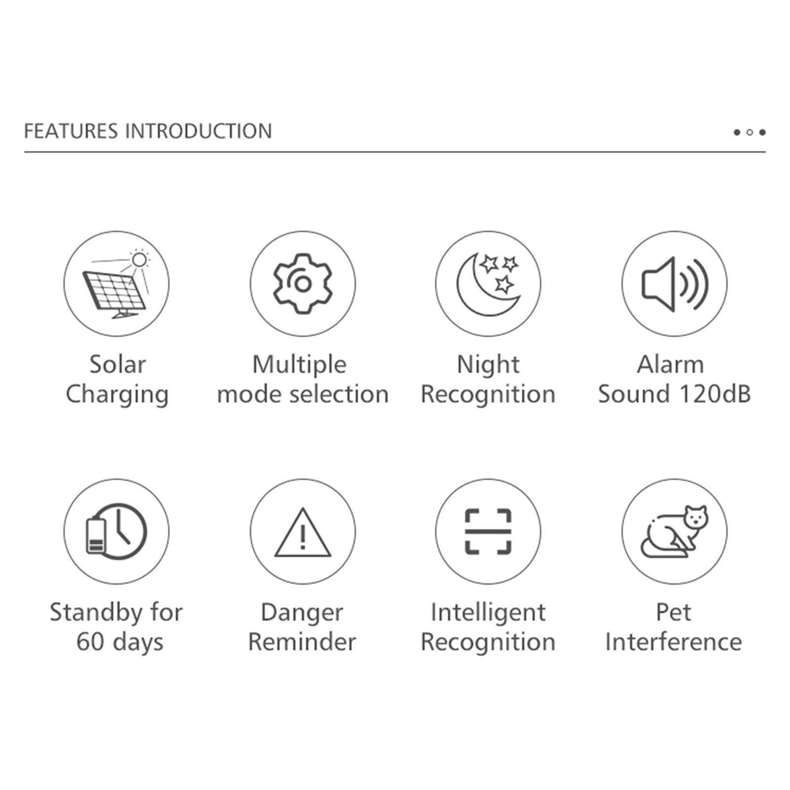 Solar Alarm,Motion Detector with Remote Controller 120db Sound Security Siren IP67 Waterproof for Home, Farm,Barn,Villa,Yard.