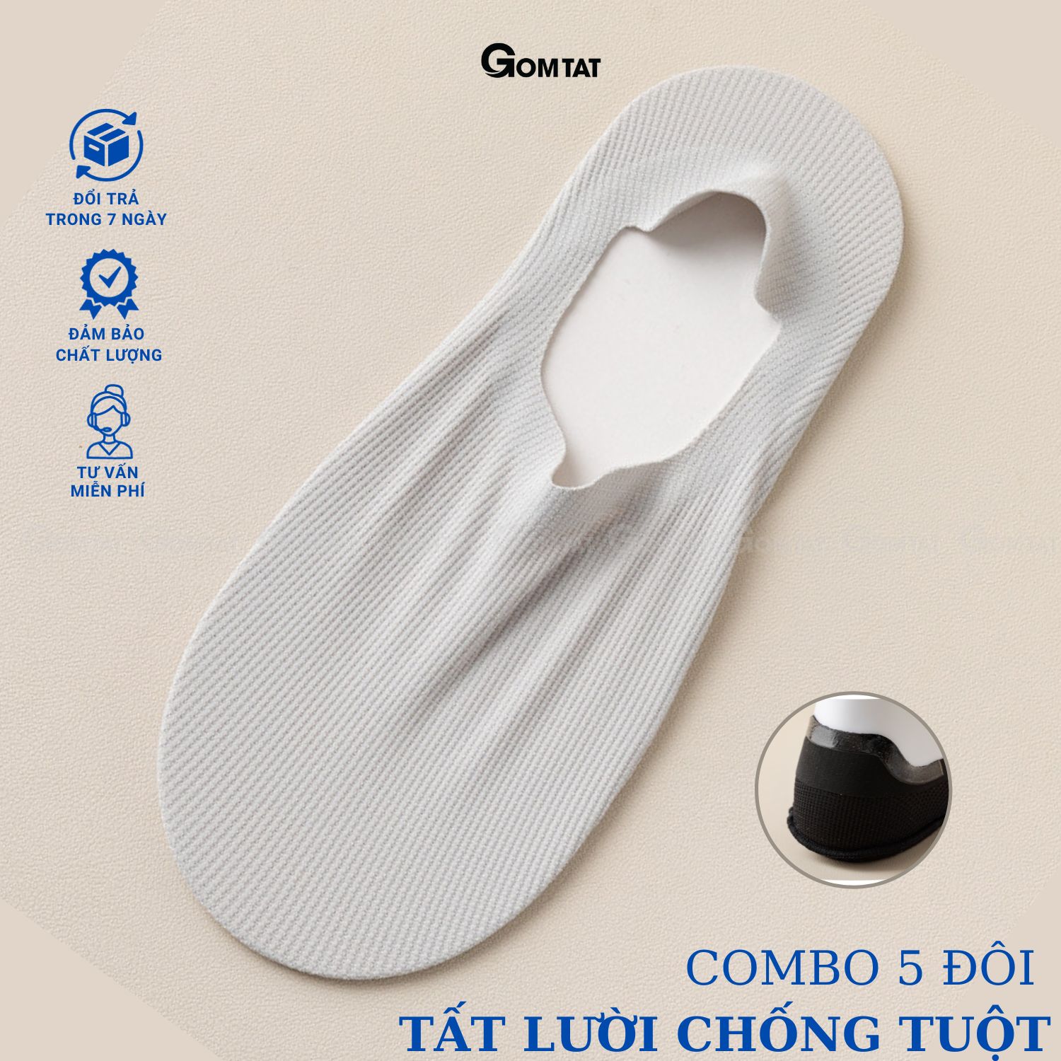 Combo 5 đôi tất lười nam có đệm silicon chống tuột gót, vớ nam đi giày lười chất liệu cotton khử mùi - HNA-OYU-1501-CB5