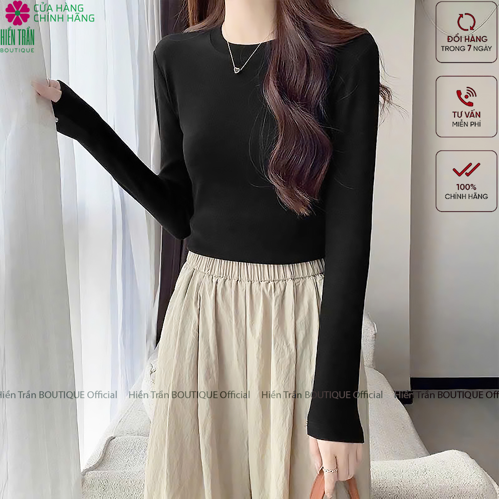 Áo thun trơn Hiền Trần BOUTIQUE cổ tròn crop dáng lỡ tay dài mặc thu đông siêu xinh cho nữ - Top Nữ Women A10