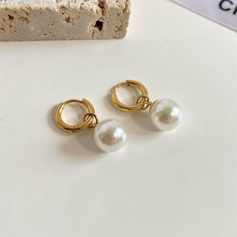 Khuyên tai nữ bông tai nữ titan không đen thả hạt trai đẹp Ring House
