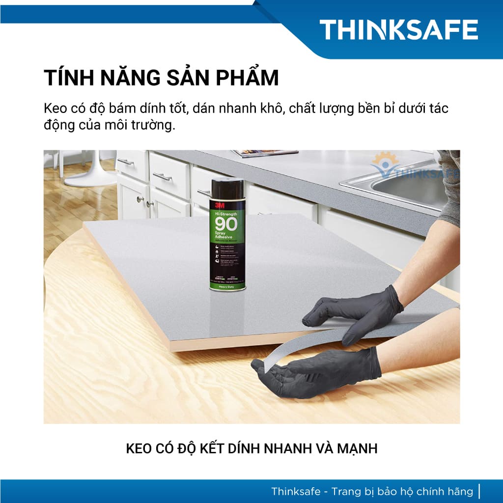 Keo xịt đa năng 3M Thinksafe Hi-Strength 90, siêu dính dán được nhiều vật liệu, độ kết dính cao, keo xịt nhanh khô