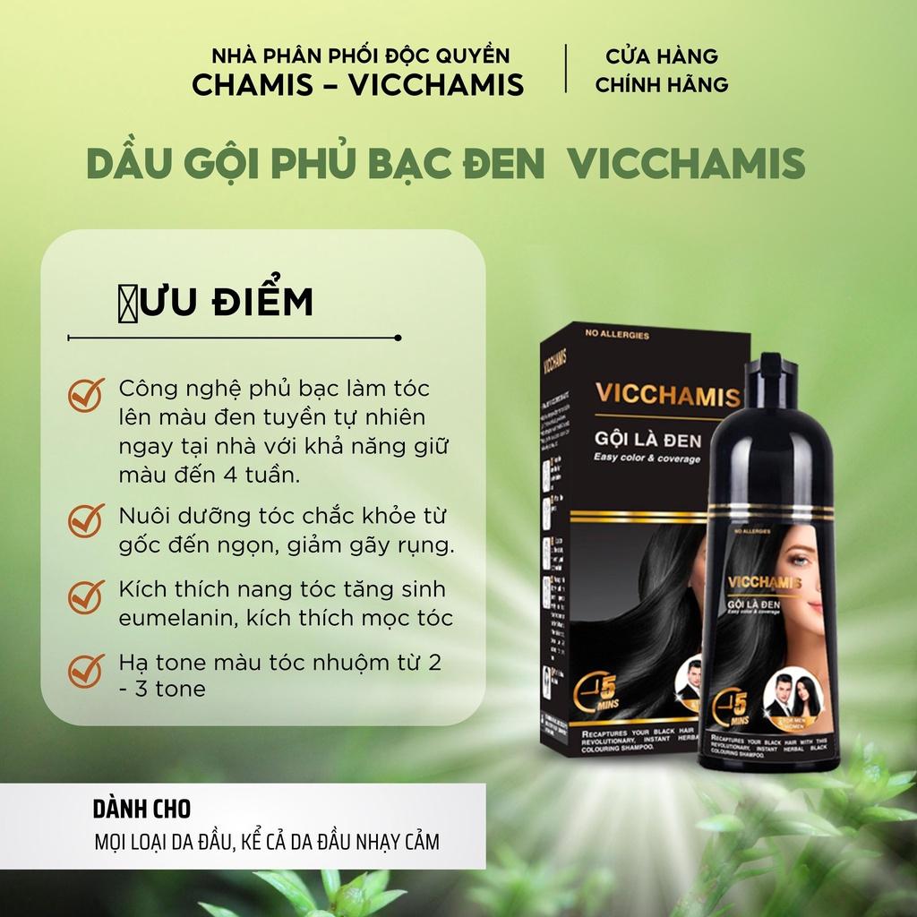 Dầu gội phủ bạc nhuộm đen tóc công nghệ Hàn Quốc VICCHAMIS - 500ML