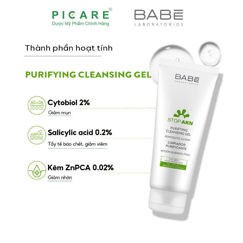 Sữa Rửa Mặt Babé Stop Akn Purifying Cleansing Gel Cho Da Dầu Mụn 200ml