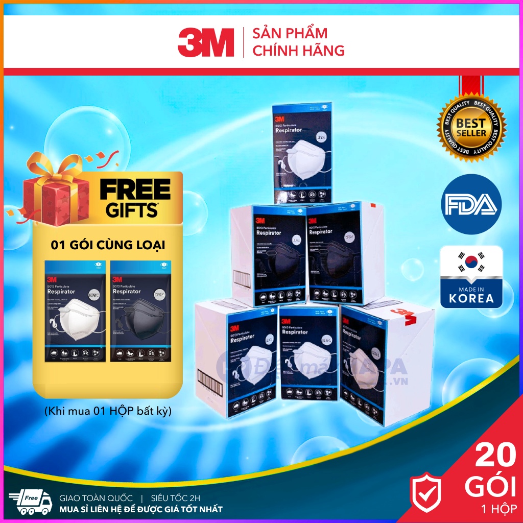 Khẩu Trang 3M KF94 9013 Đạt Chuẩn FDA Lọc Bụi Mịn PM2.5 Chống Vi Khuẩn Virus, Nhập Khẩu Hàn Quốc - Hàng Chính Hãng 3M - Khẩu Trang Y Tế Chuẩn 3D Mask Phòng Độc, Chống Giọt Bắn, Thiết Kế Thoải Mái Khi Đeo