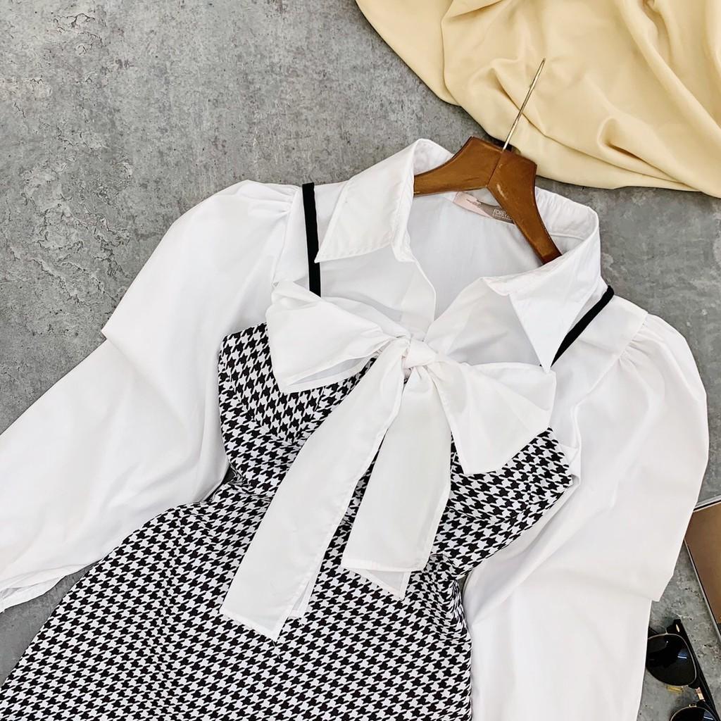 SET YẾM CARO + ÁO NƠ TRẮNG TD - ST0587