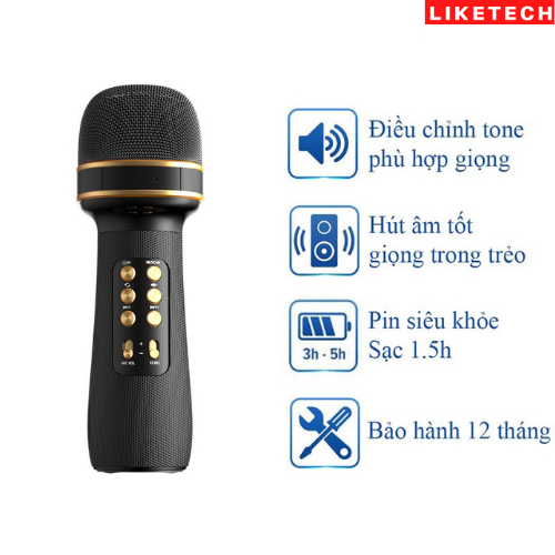 Micro Karaoke Bluetooth Cao Cấp Tích Hợp Kèm Loa Bass Siêu Trầm Không Dây, Mic Bắt Giọng Cực Tốt, Pin Trâu, Hỗ Trợ Nghe Gọi, USB, Thẻ Nhớ, Thay Đổi Giọng, FM Radio, Tín Hiệu Âm Thanh Ra