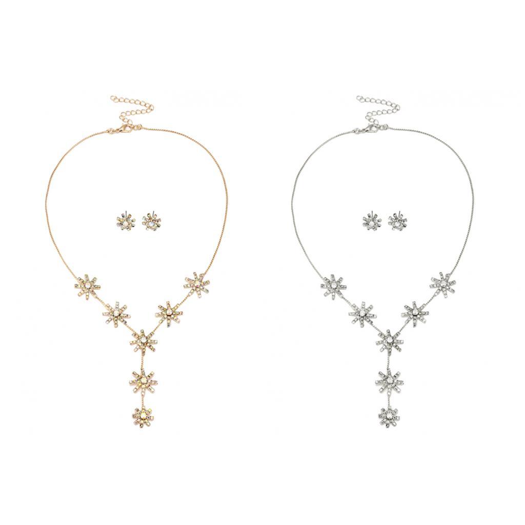 Lady Wedding Party Jewelry Set Rhinestone Sunflower Necklace Earrings