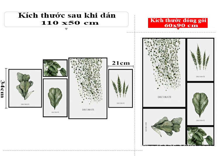 Sticker Giấy Dán Tường Decal Dán tường Tranh Dán Tường Trang Trí Tường Mẫu Khung Tranh Hoa Lá ZH83