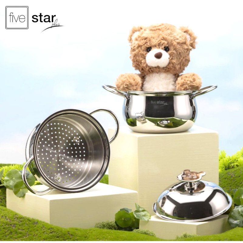 Bộ Nồi Baby 3 Món Fivestar Plus FPB3005 3 Lớp Inox 304 gồm 1 nồi 16 cm 1 xửng 16 cm 1 chảo 16 cm