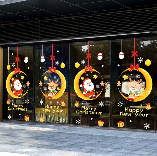 Decal trang trí Noel - Ông già Noel và chú tuần lộc trên cung trăng