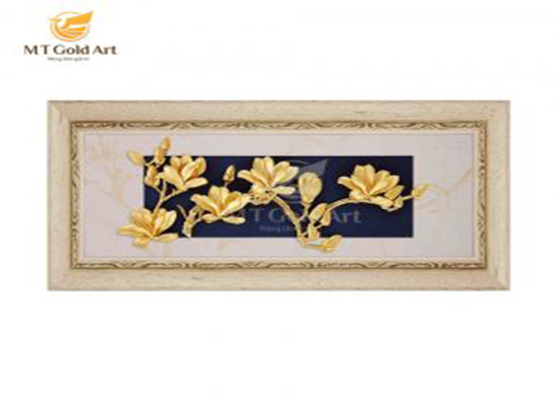 Tranh Hoa mộc lan dát vàng (18x40cm) MT Gold Art- Hàng chính hãng, trang trí nhà cửa, phòng làm việc, quà tặng sếp, đối tác, khách hàng, tân gia, khai trương