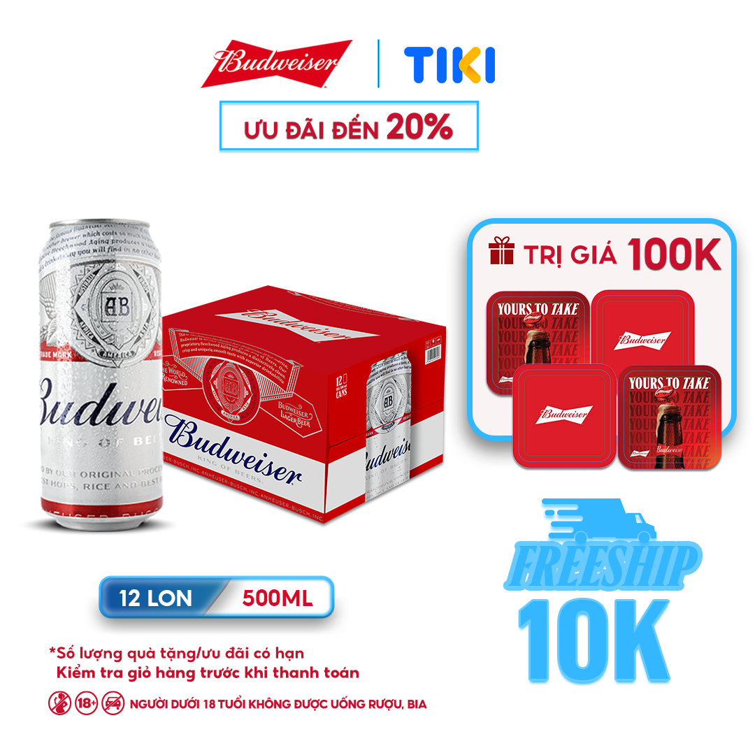 Thùng 12 Lon Bia Budweiser 500Ml Lon
