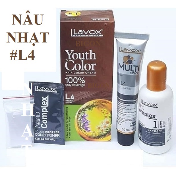 Nâu Hạt Dẻ #L4 (Mẫu Cũ Nâu Nhạt) Kem Nhuộm Dưỡng Tóc Phủ Bạc Lavox Youth&amp;Color L4