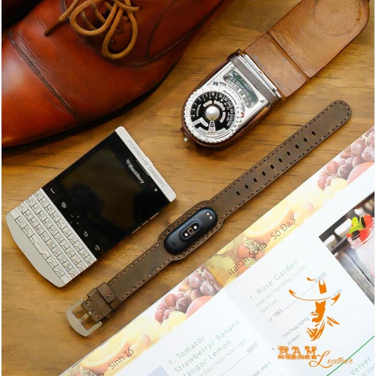 DÂY DA BÒ THẬT MAY TAY CHO MIBAND 5 - DA BÒ NÂU ĐẤT - CHÍNH HÃNG RAM LEATHER - MI BAND 5 BROWN COW LEATHER STRAPS
