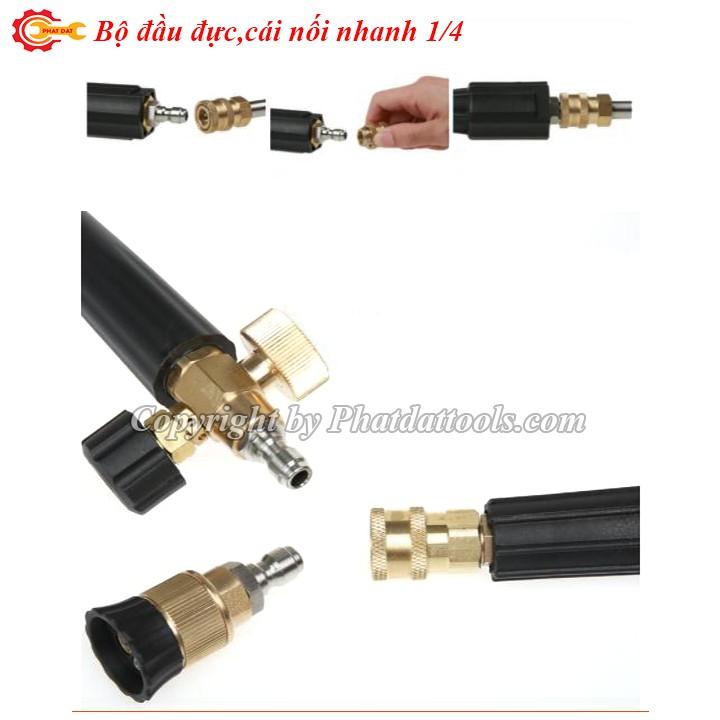 Đầu đực,cái nối nhanh 1 phần 4,ren 14mm-Phụ kiện máy xịt rửa xe-Kết nối nhanh súng rửa xe với bình bọt tuyết,đầu béc rửa