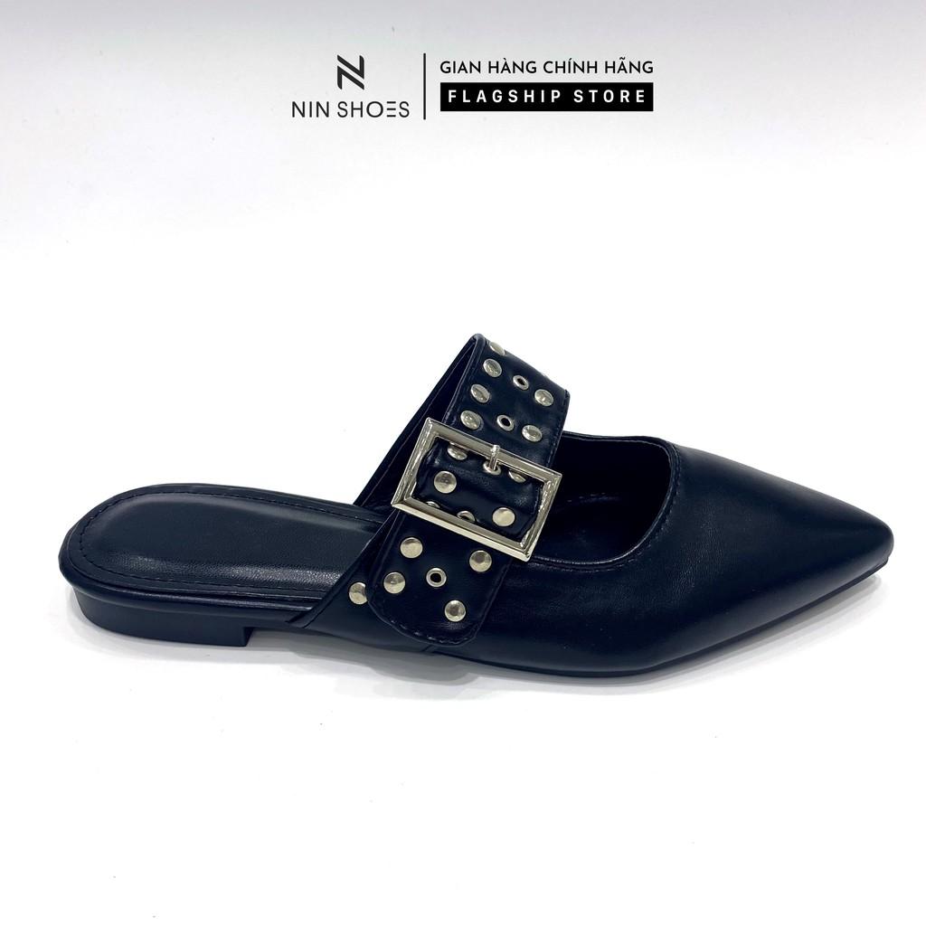 Dép sục nữ Nin shoes - Sục nữ mũi nhọn quai ngang đính đinh 3 màu thời trang cao cấp