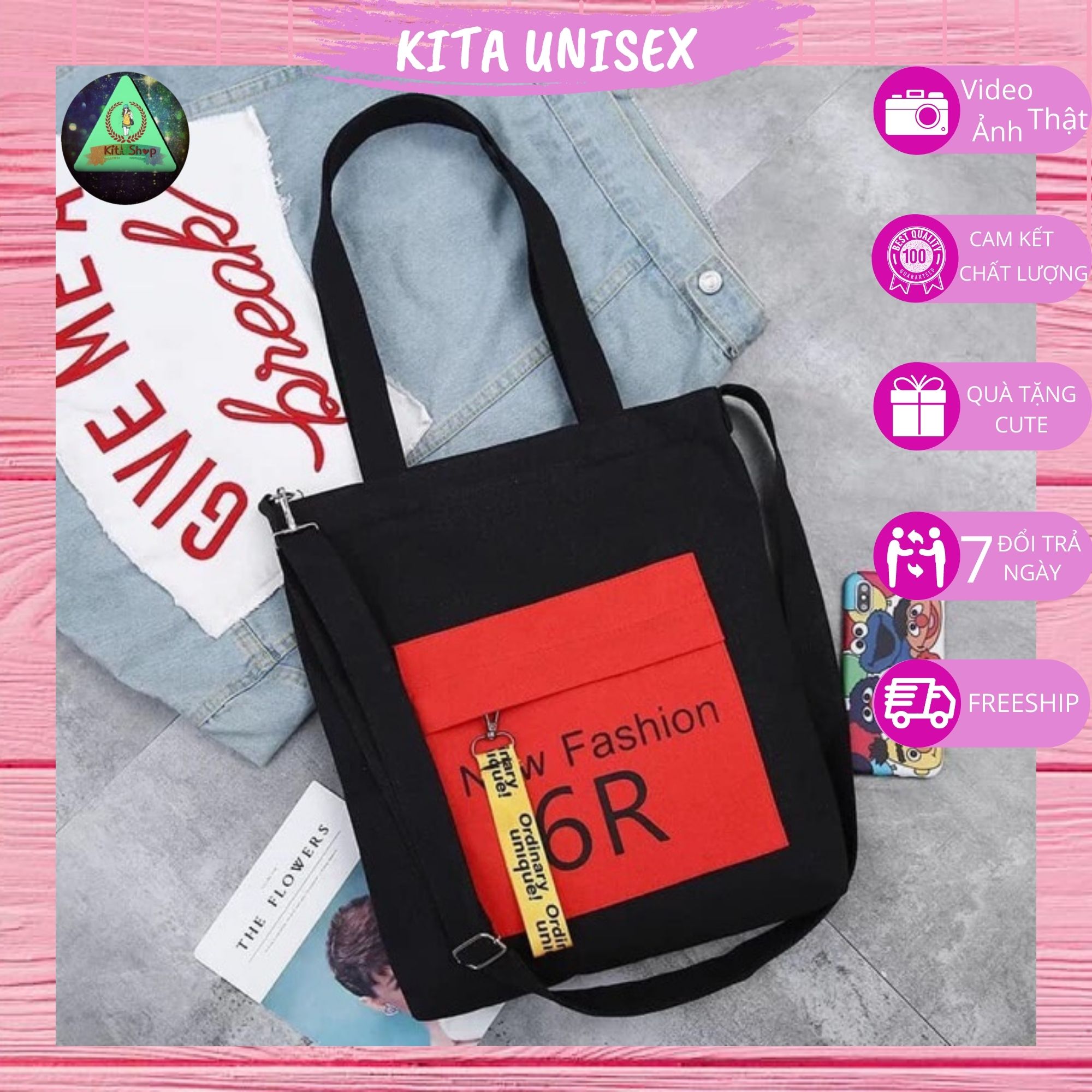 Túi Tote Vải Canvas Nữ Ulzzang Hot Trend Kita Unisex - Mẫu New 6R - Ảnh thật
