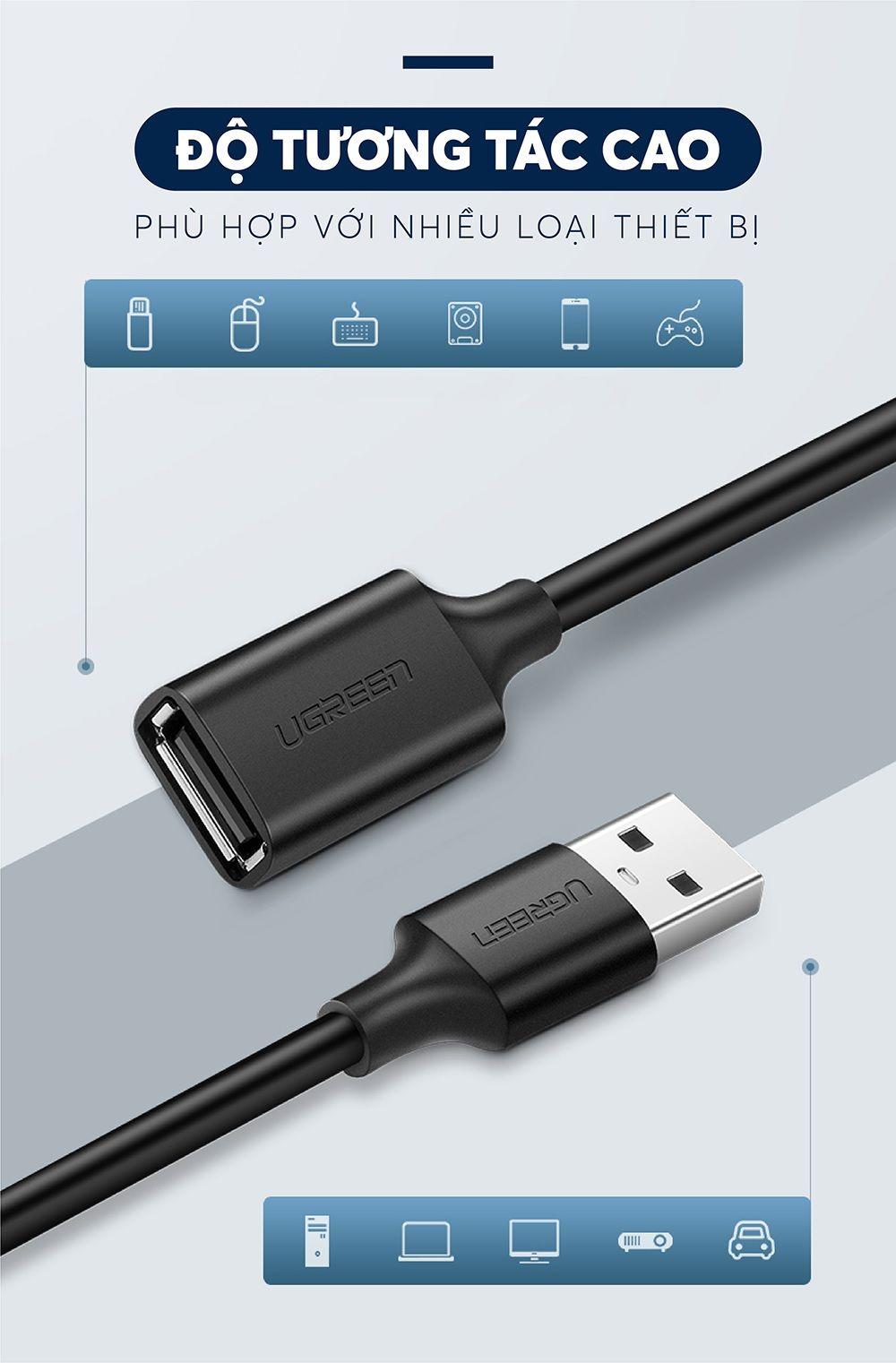 Ugreen UG10315US103TK 1.5M màu Đen Cáp tín hiệu nối dài USB 2.0 lõi thuần đồng - HÀNG CHÍNH HÃNG