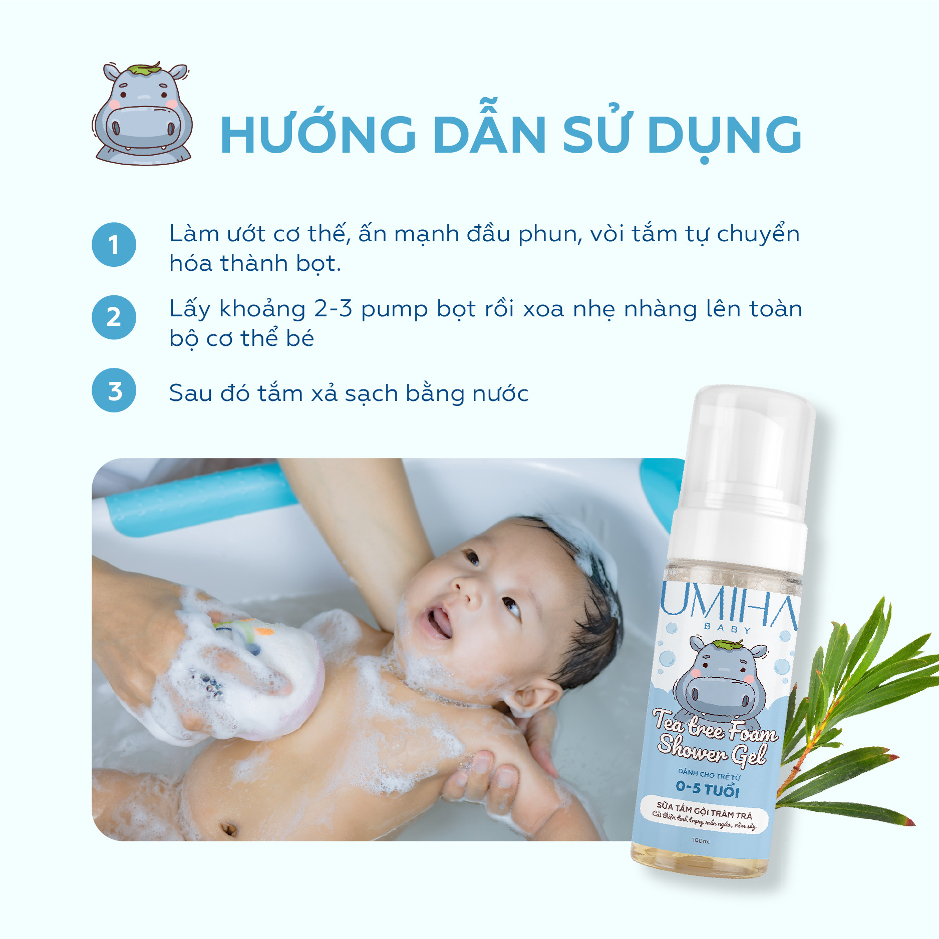 Sữa tắm bọt tràm trà cho bé UMIHA 100ml - Chống cảm cúm, ho, giữ ấm cơ thể tăng miễn dịch ngăn vi khuẩn, bệnh ngoài da