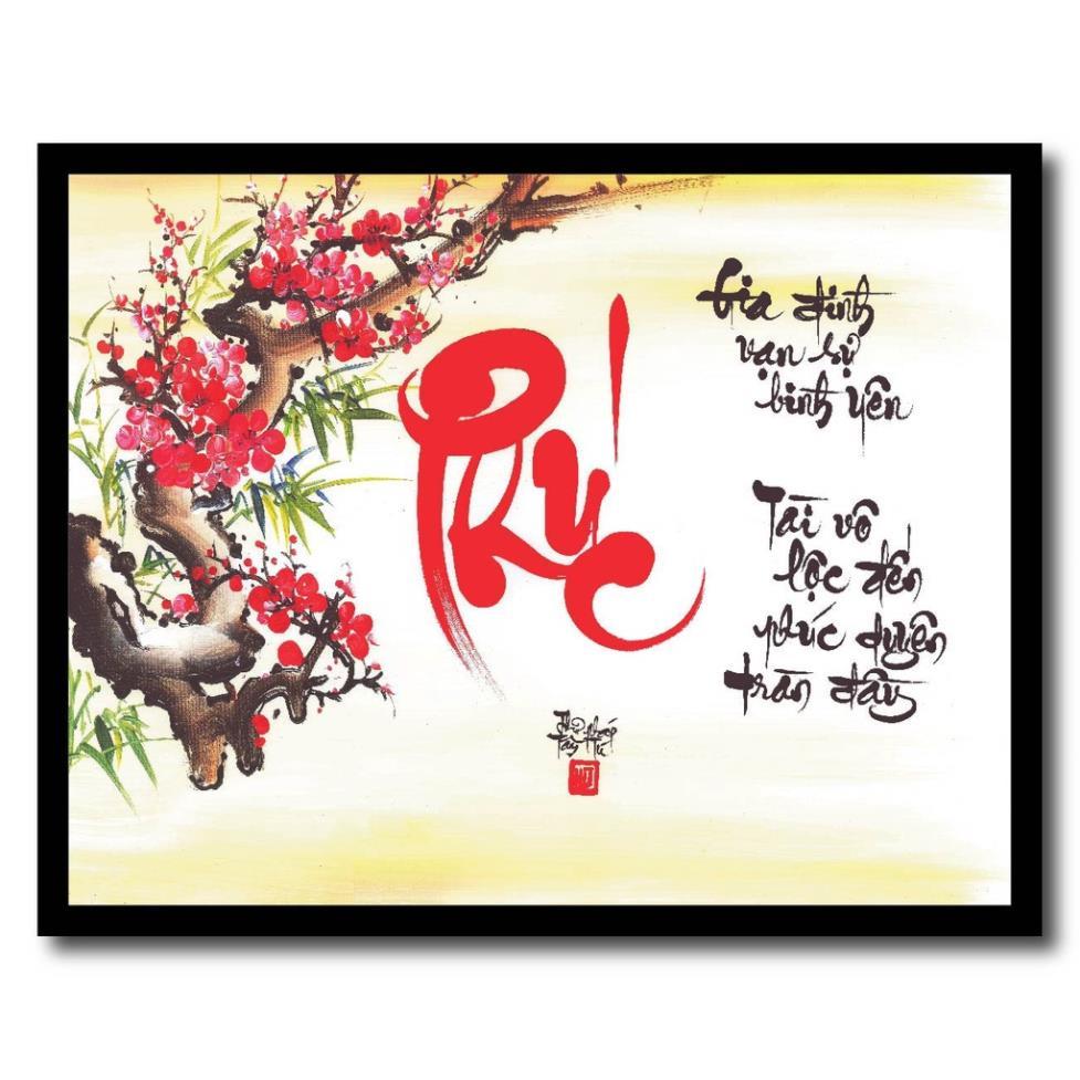 Tranh khung thư pháp Việt treo tường chữ phúc, chữ gia đình, chữ tài lộc, chữ tâm kem khung giá rẻ