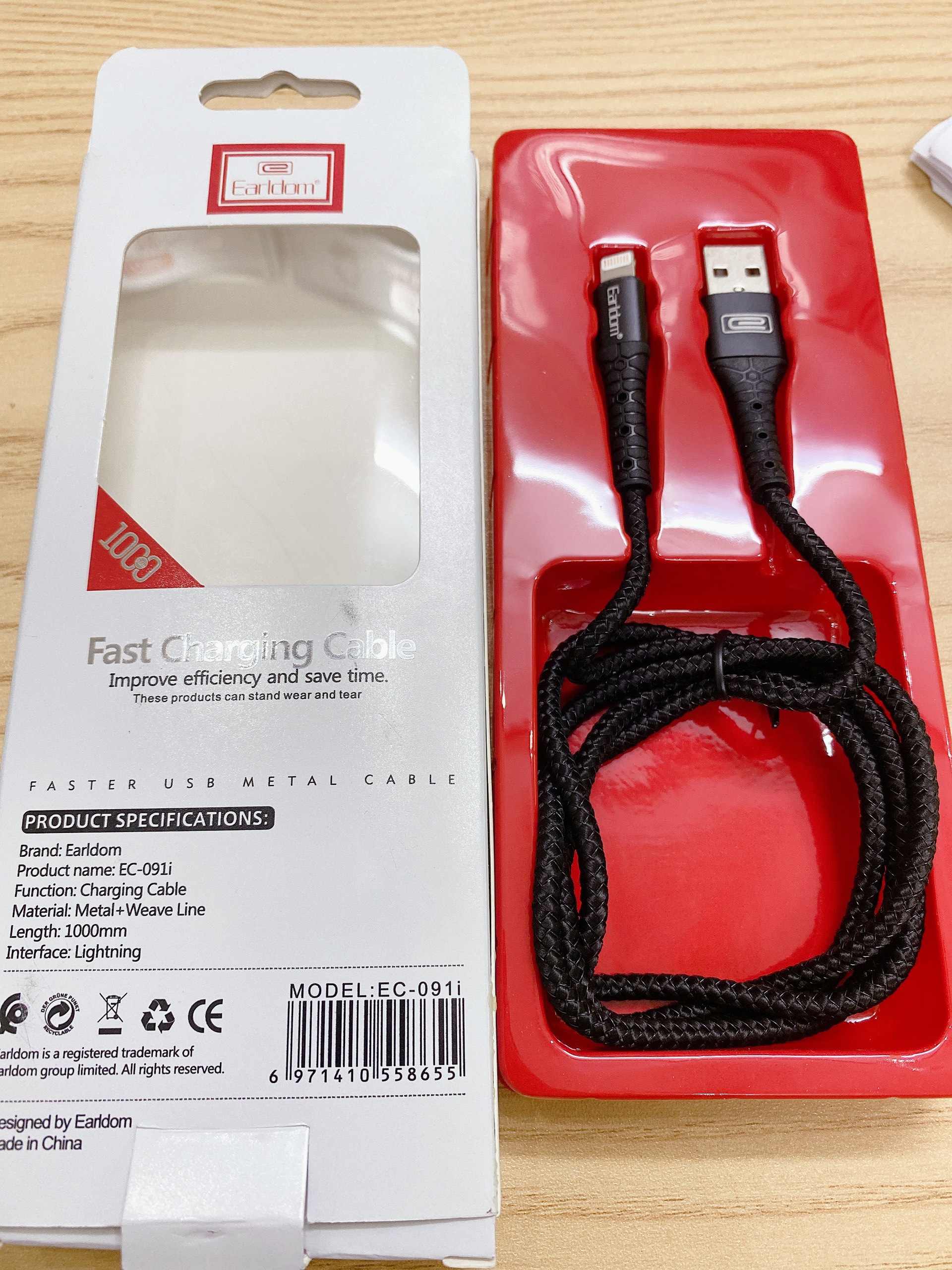 Cáp Sạc Bọc Sợi LightningUSB Earldom EC-091i hàng chính hãng