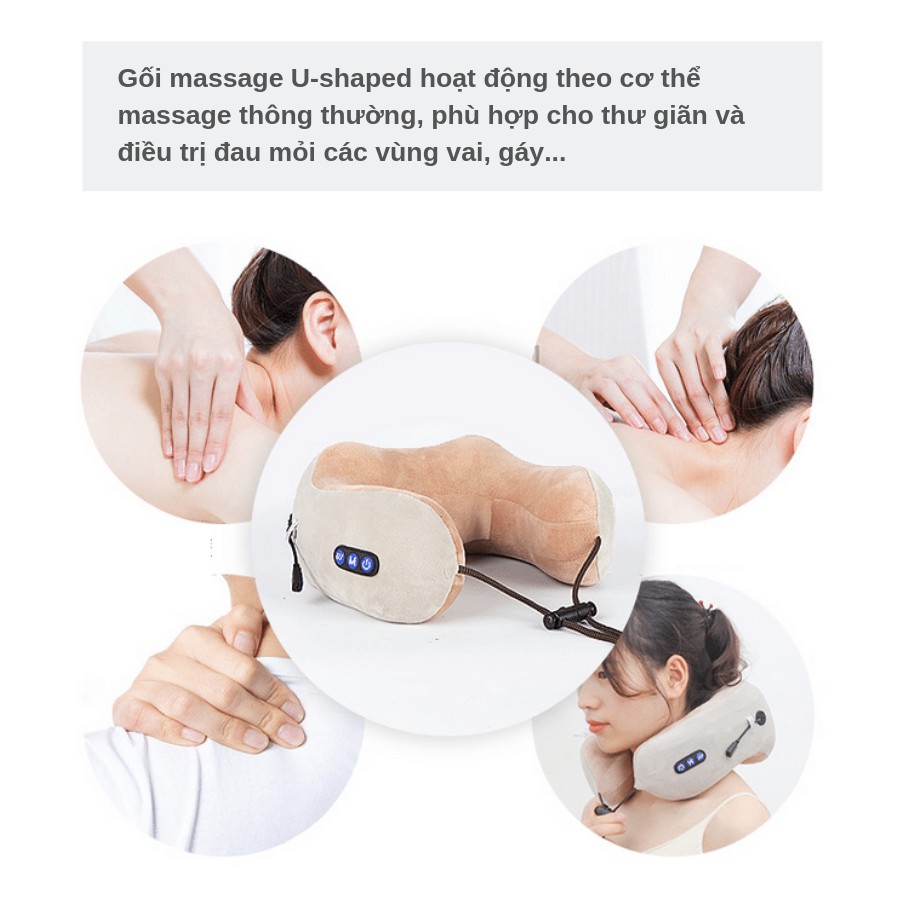 Gối Massage Cổ Vai Gáy Chữ U Đa Năng Cao Cấp 4 Nút 3 Chế Độ . Máy Massage Cổ Vai Gáy Hiệu Quả