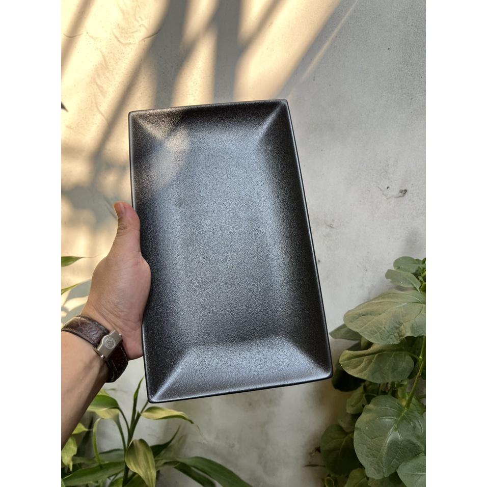 Đĩa sứ chữ nhật men nhám chống xước màu đen - Đĩa sứ nhà hàng sứ cao cấp p/c Bắc Âu