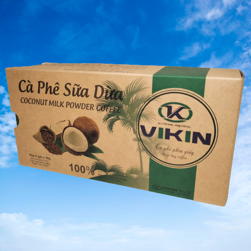 Cà Phê Sữa Dừa Phin Giấy VIKIN, hộp 6 gói Chuẩn Gu từ cà phê hạt.