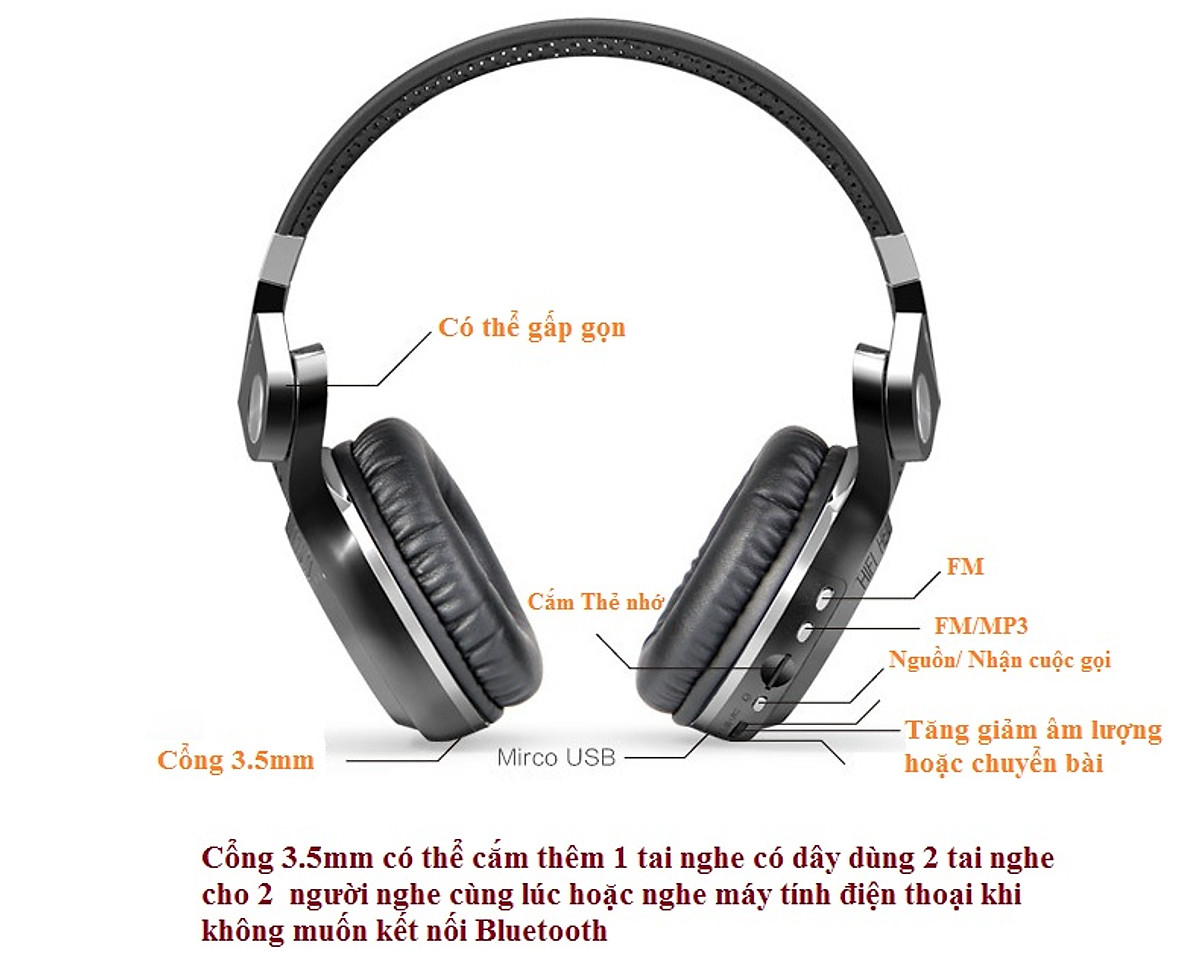 Tai nghe bluetooth chụp tai pin khủng cao cấp hàng chính hãng PKCB01