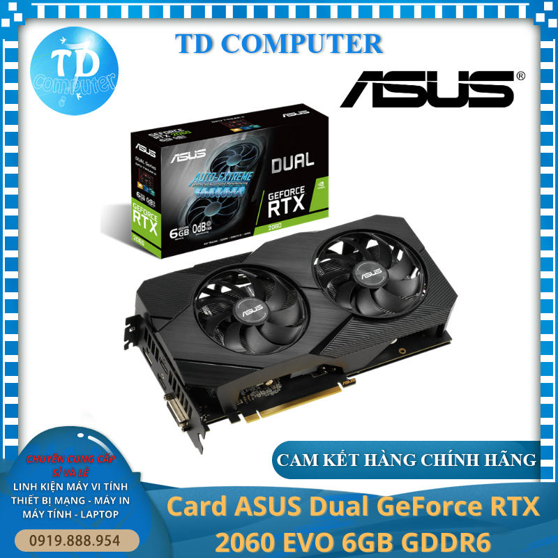 Card màn hình Asus 2060 EVO 6GB D6 Dual GeForce RTX (DUAL-RTX-2060-6G-EVO) - Hàng chính hãng FPT phân phối