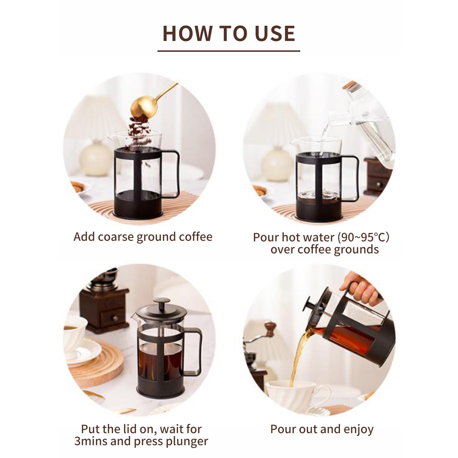 Máy Pha Cà Phê French Press Thủy Tinh Chịu Nhiệt Với 4 Bộ Lọc Dung Tích 350Ml