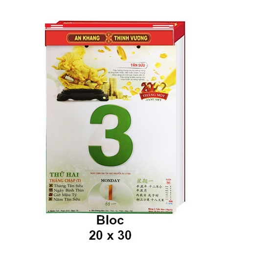 Lịch Blốc rời - Bloc lịch siêu đại 20 x 30 cm – Không bìa