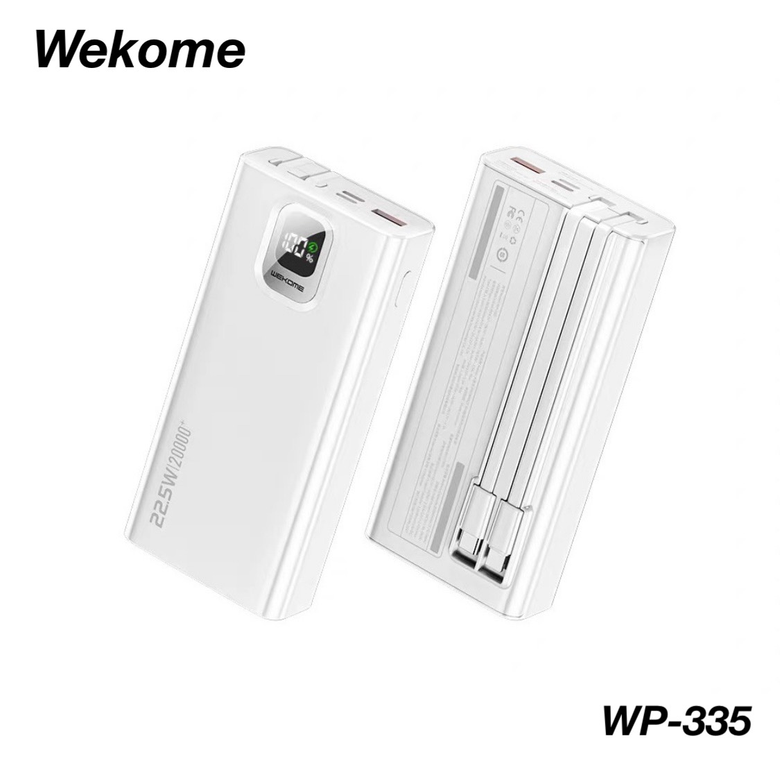 Sạc Dự Phòng Đa Năng 20.000mAh WEKOME WP-335 - Tích Hợp 2 Cáp Sạc Nhanh TypeC &amp; iP - Hỗ Trợ Sạc Nhanh Lên Đên 22,5W - Hàng Chính Hãng